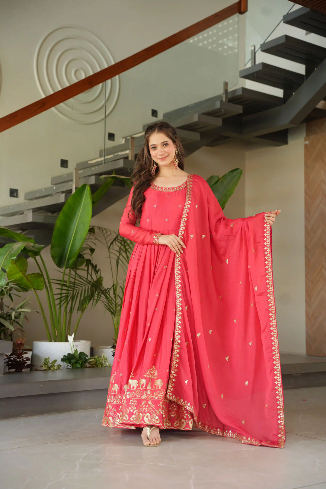 Alluring Embroidered Chinon Gown for Wedding Functions
