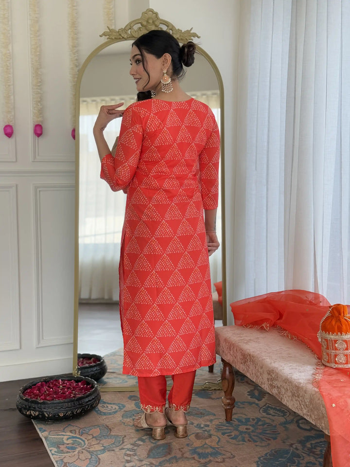 Charming Orange Crepe Salwar Kameez with Organza Dupatta
