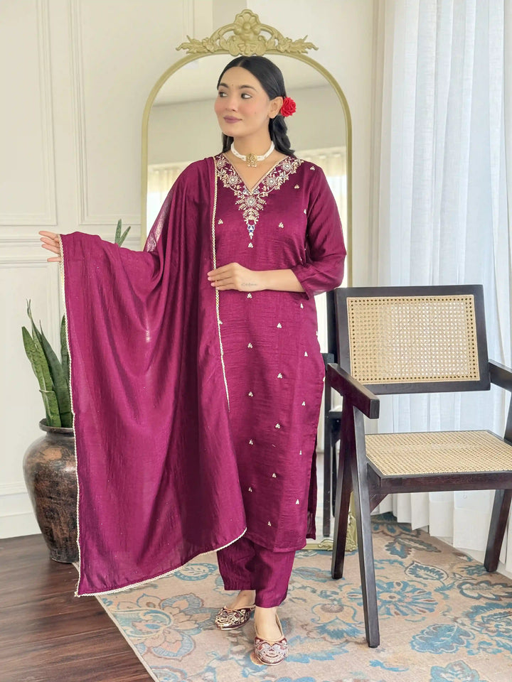 Exquisite Designer Salwar Kameez in C P Vichitra Fabric with Embroidery