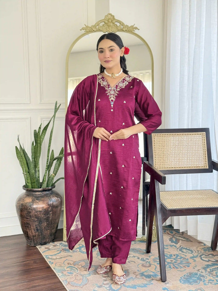 Exquisite Designer Salwar Kameez in C P Vichitra Fabric with Embroidery