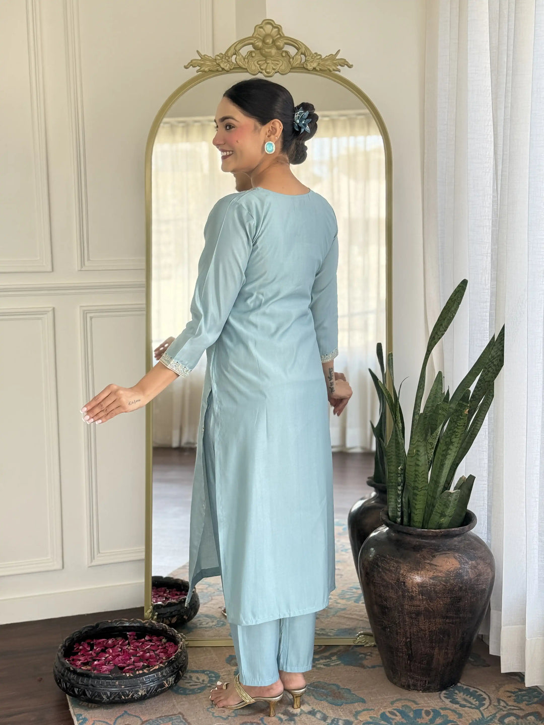 Exclusive Designer Salwar Kameez Set with Silk Dupatta & Embroidery