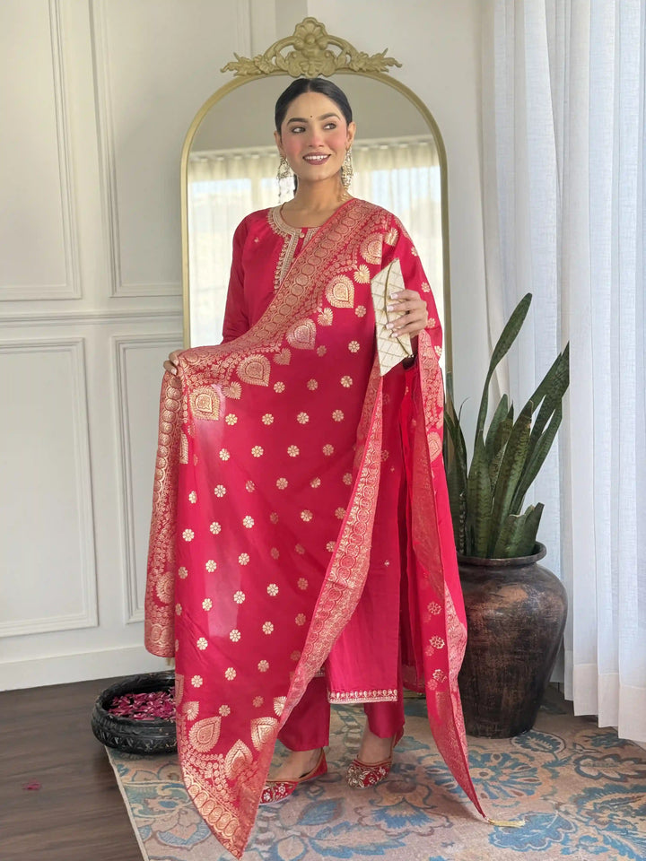 Exclusive Designer Salwar Kameez Set with Silk Dupatta & Embroidery