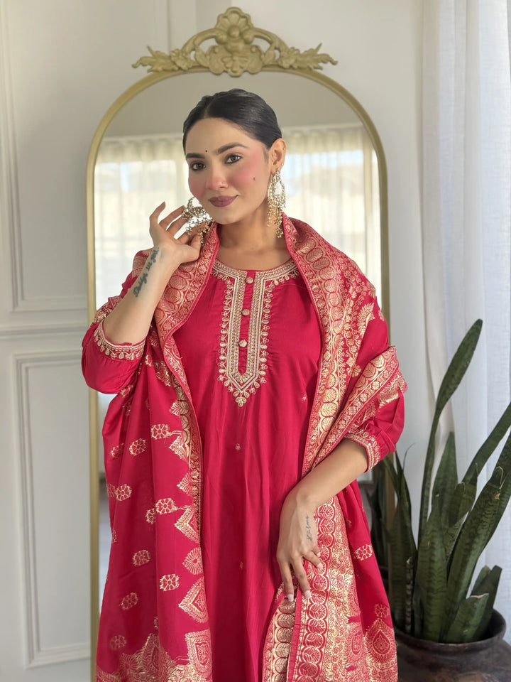 Exclusive Designer Salwar Kameez Set with Silk Dupatta & Embroidery