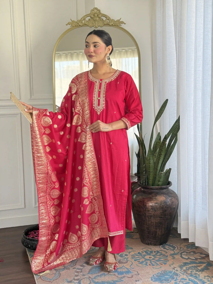 Exclusive Designer Salwar Kameez Set with Silk Dupatta & Embroidery