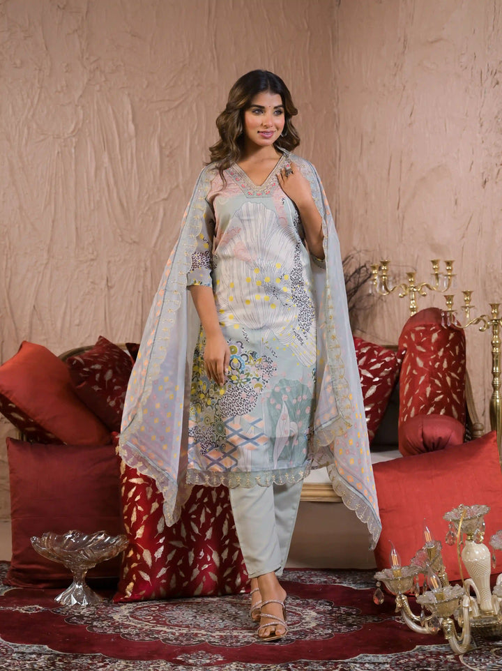 Designer Gray Organza Salwar Kameez for Festive Occasions