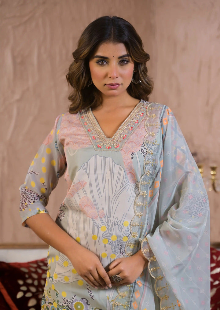 Designer Gray Organza Salwar Kameez for Festive Occasions