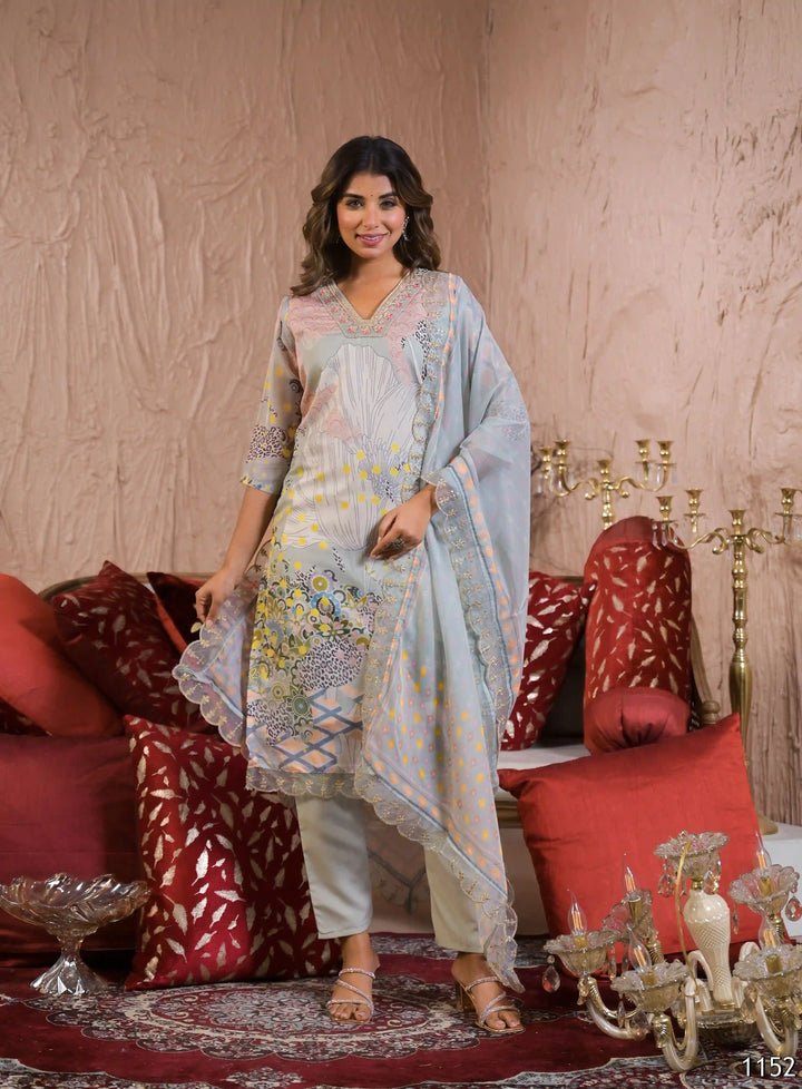 Designer Gray Organza Salwar Kameez for Festive Occasions