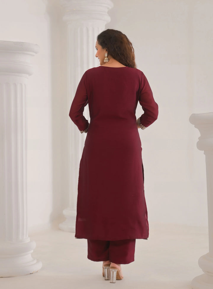 Designer Maroon Vichitra Silk Salwar Kameez for Special Occasions