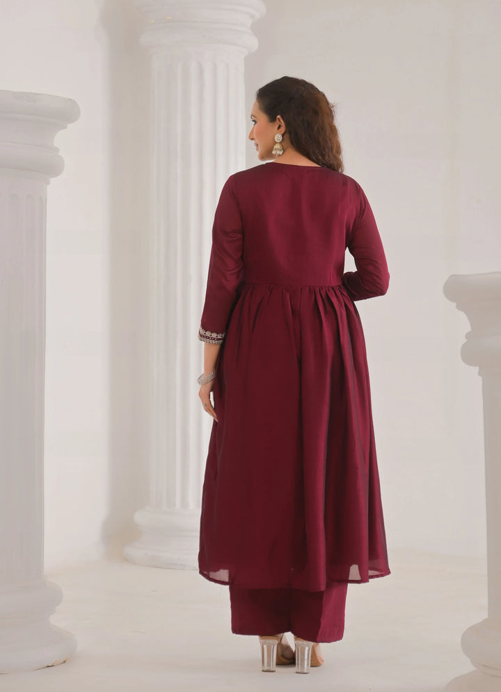 Elegant Maroon Embroidered Salwar Kameez for Party Wear