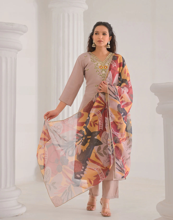 Designer Light Brown Suit with Dupatta for Festive Wear