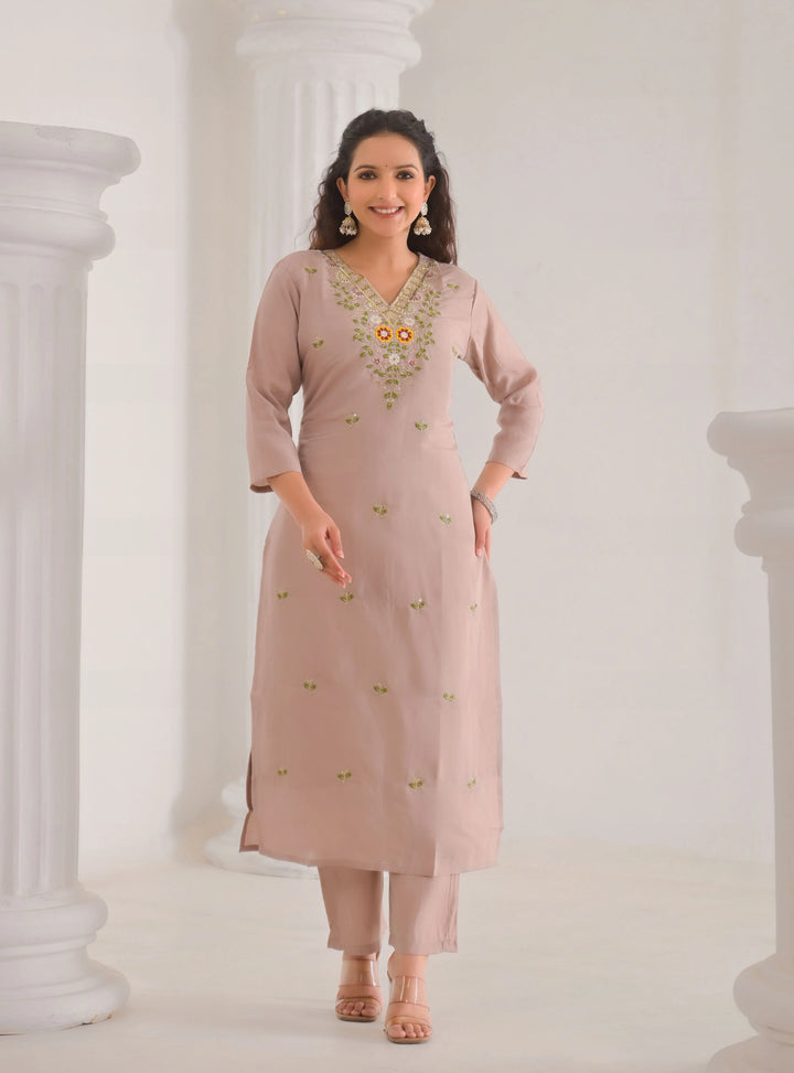 Designer Light Brown Suit with Dupatta for Festive Wear
