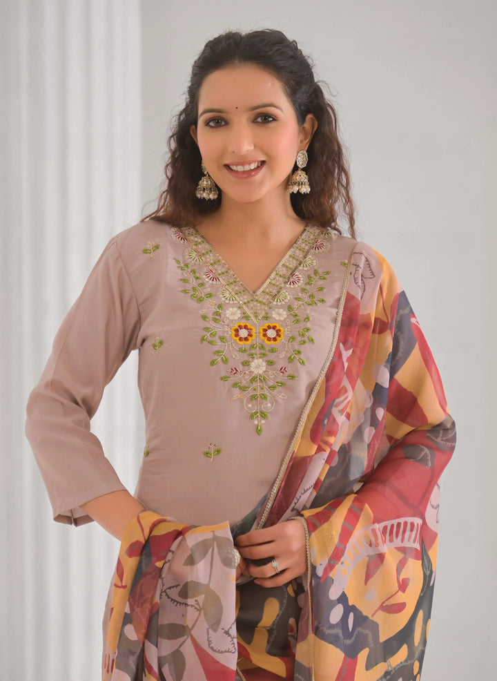 Designer Light Brown Suit with Dupatta for Festive Wear