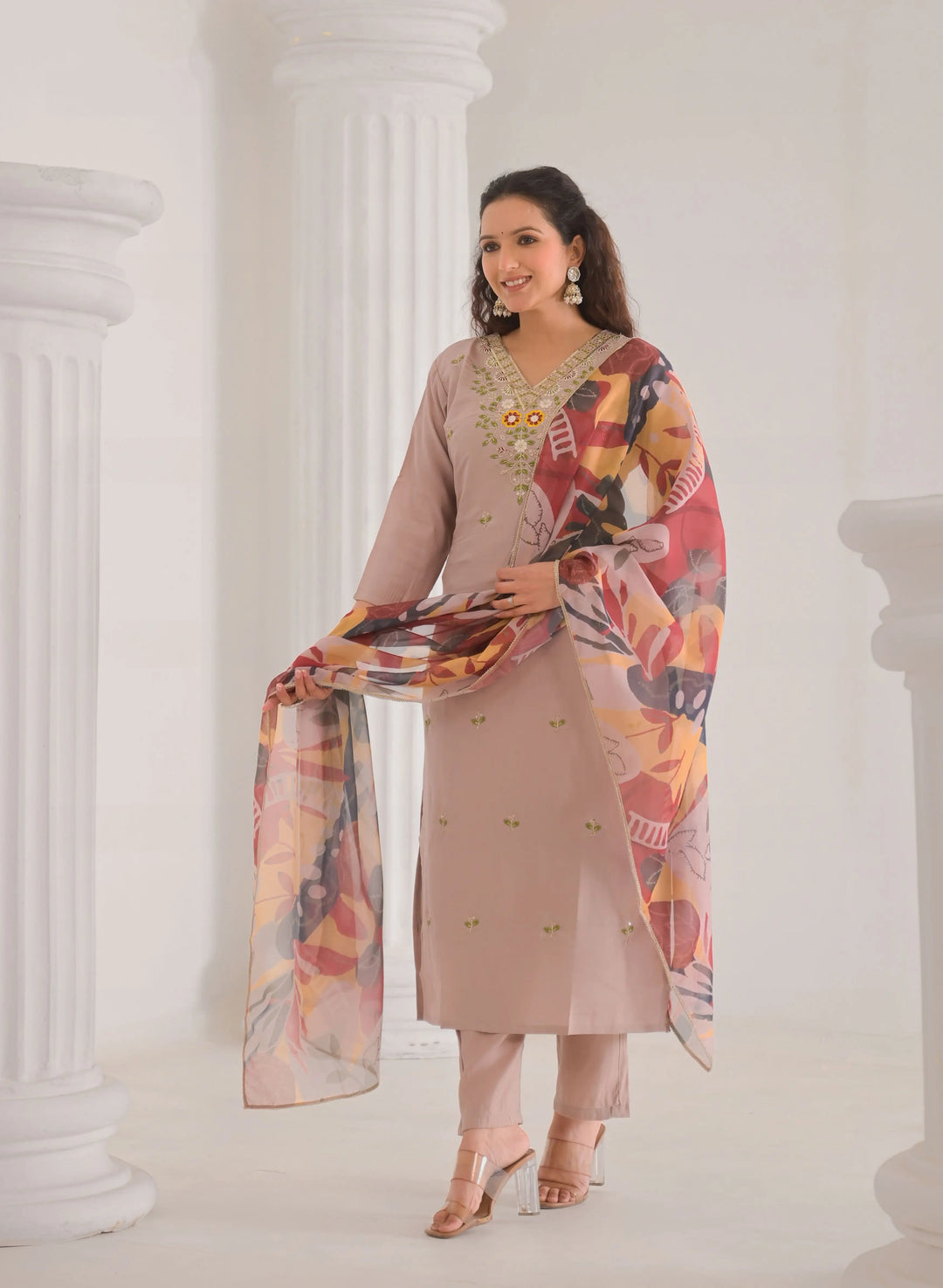 Designer Light Brown Suit with Dupatta for Festive Wear
