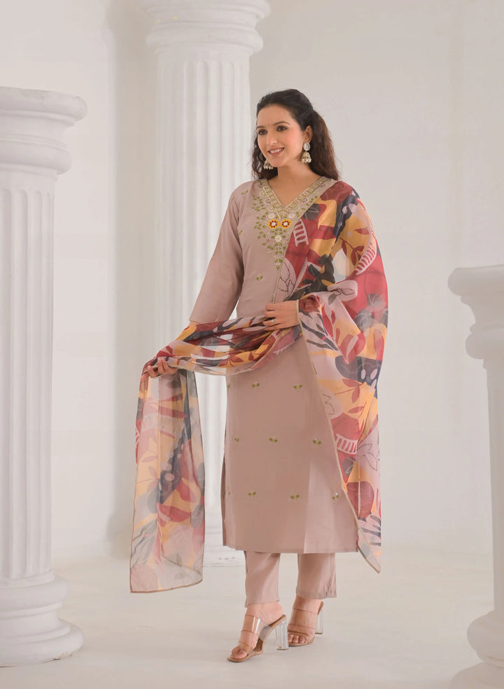Designer Light Brown Suit with Dupatta for Festive Wear