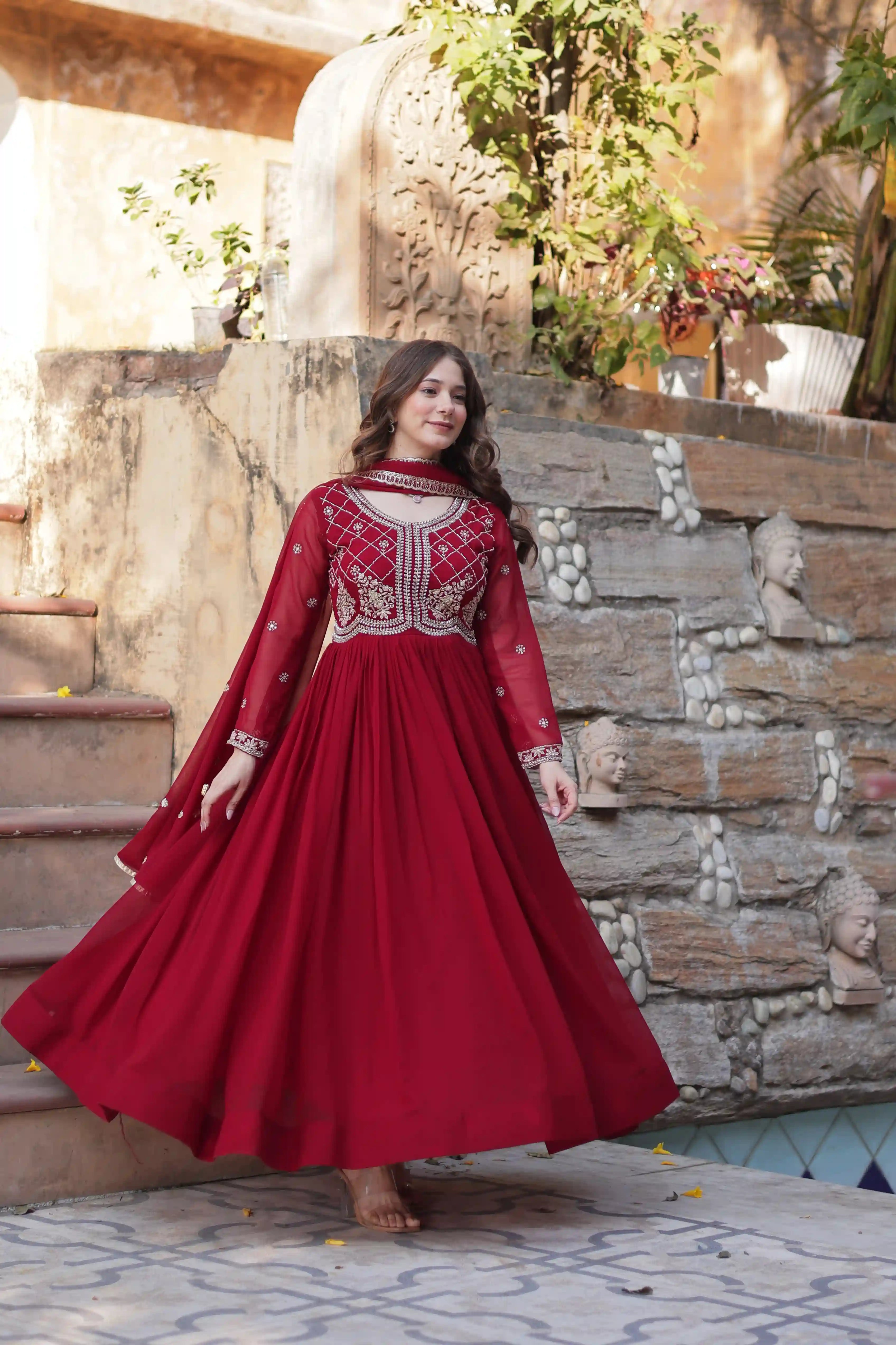 Beautiful Faux Georgette Gown with Designer Sequins & Beads Work