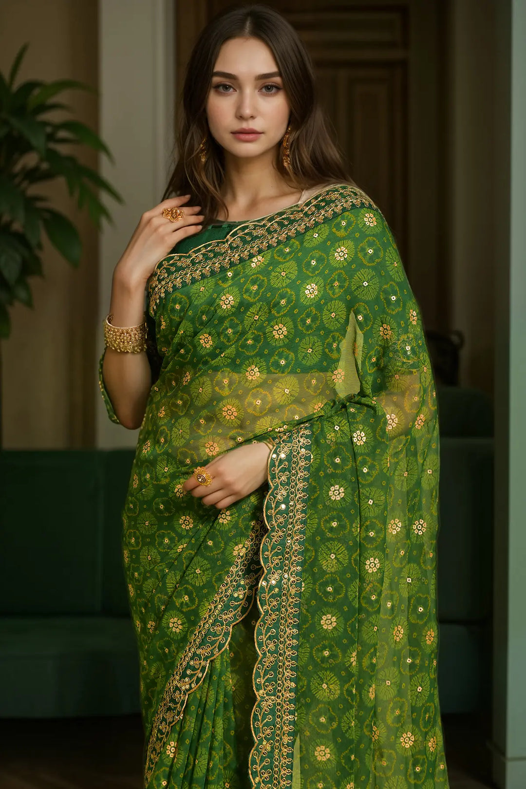 Classy Georgette Saree for Parties with Printed Lace Work