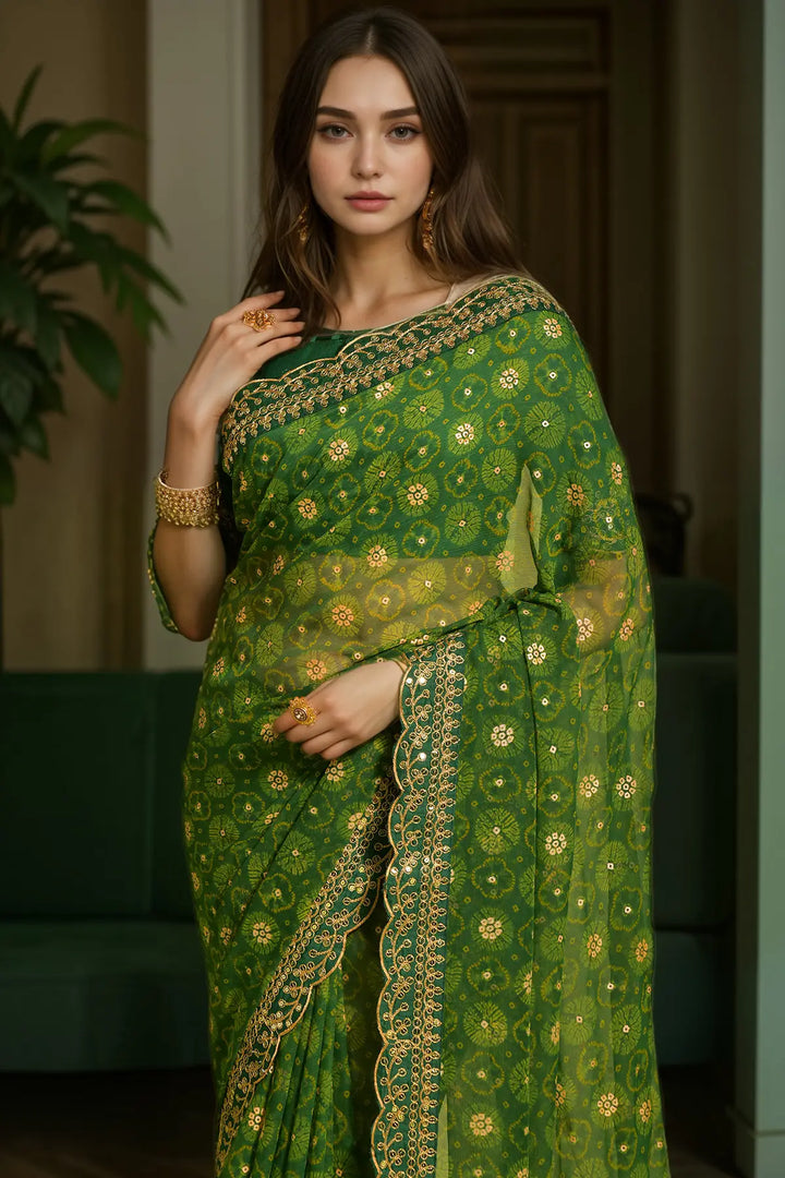 Classy Georgette Saree for Parties with Printed Lace Work