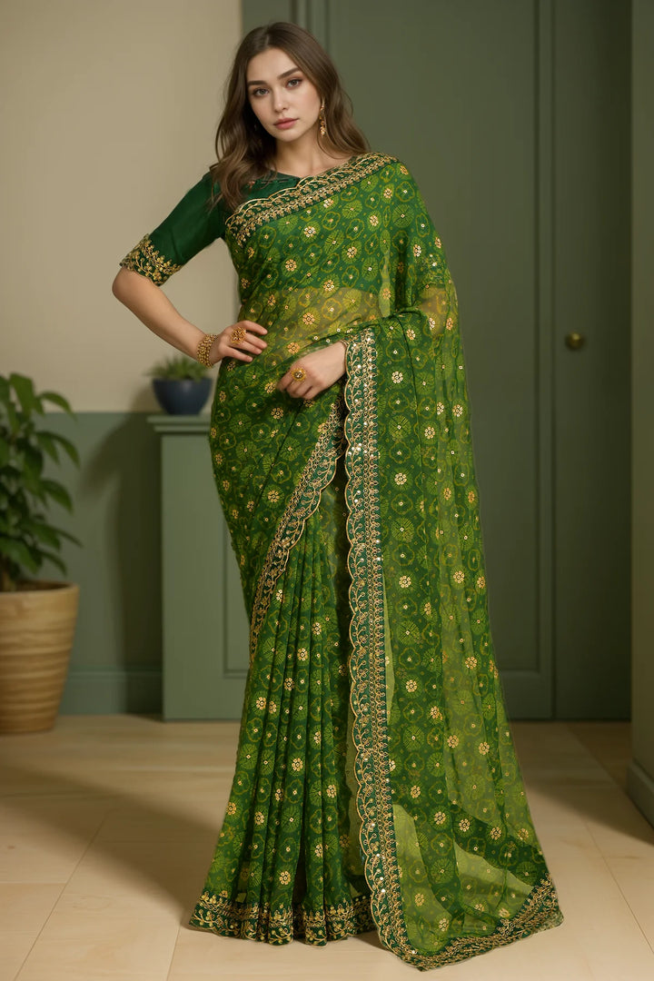 Classy Georgette Saree for Parties with Printed Lace Work