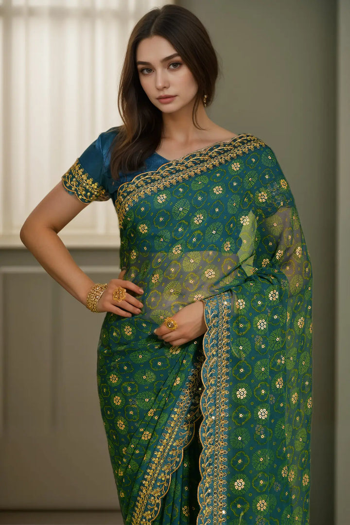 Classy Georgette Saree for Parties with Printed Lace Work
