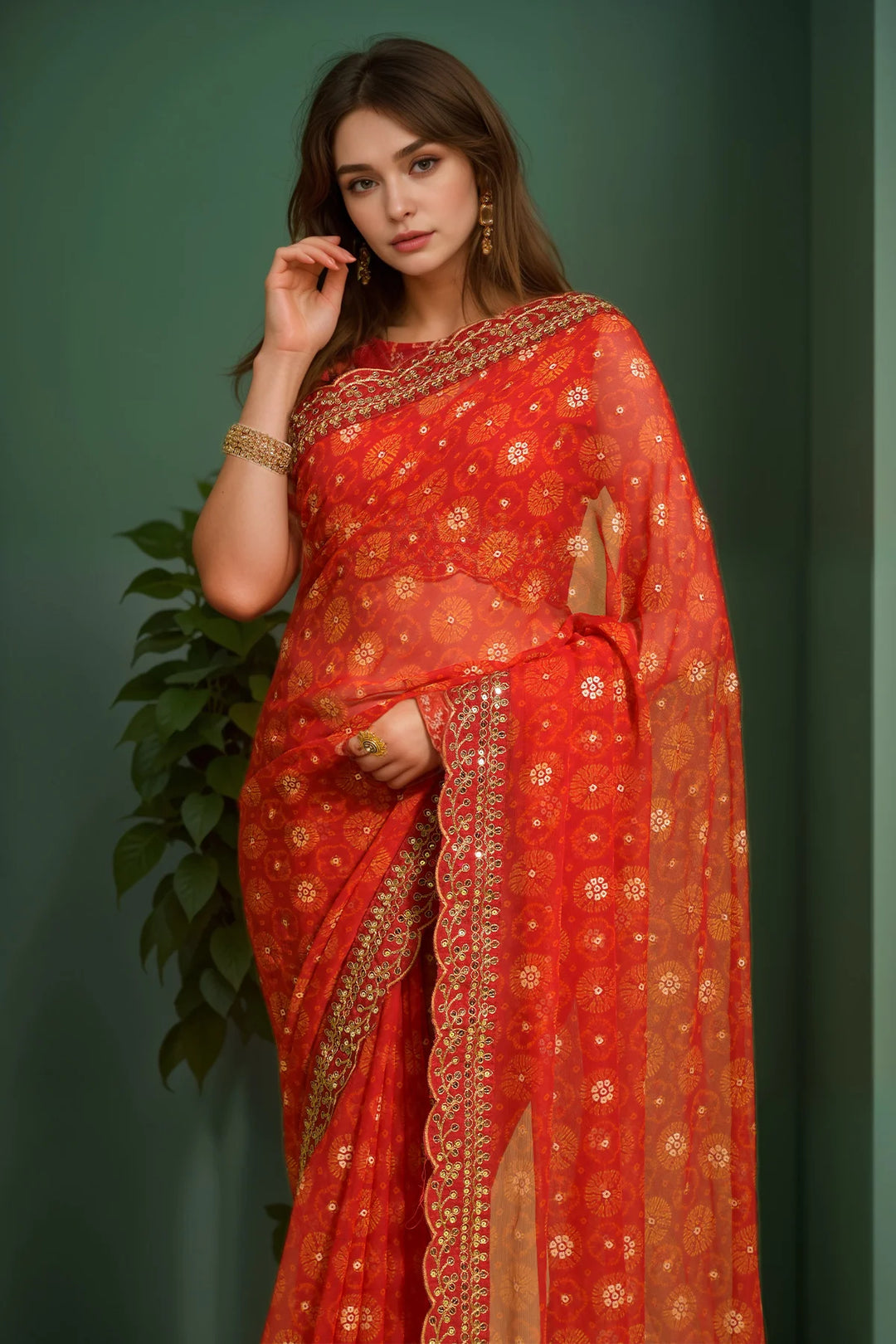 Classy Georgette Saree for Parties with Printed Lace Work