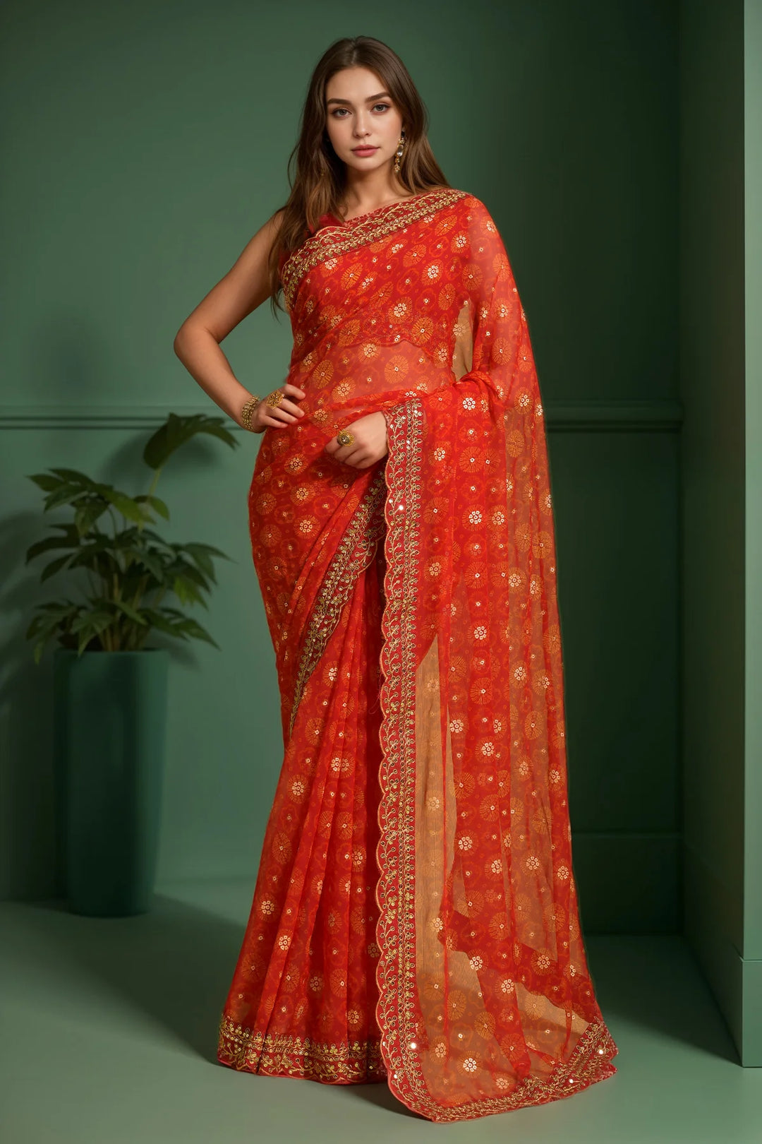 Classy Georgette Saree for Parties with Printed Lace Work