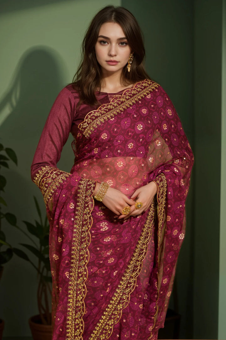 Classy Georgette Saree for Parties with Printed Lace Work