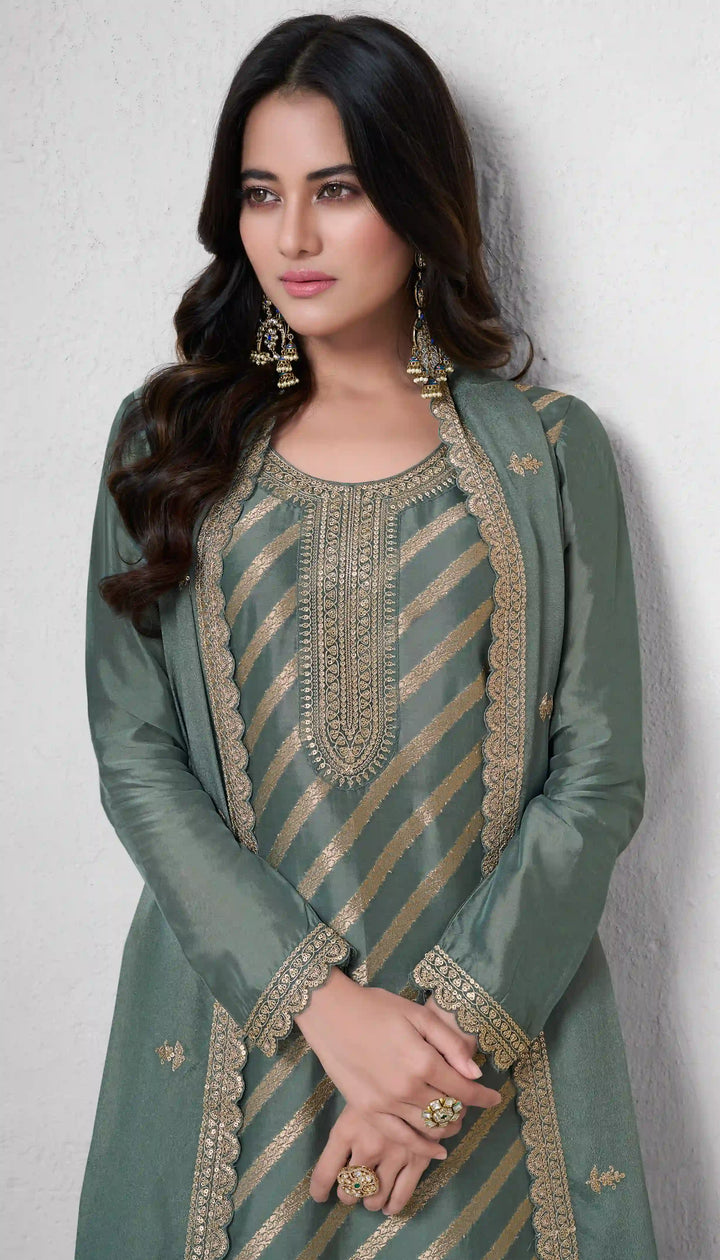 Stunning Ethnic Silk Salwar Suit with Dupatta for Festive Glam