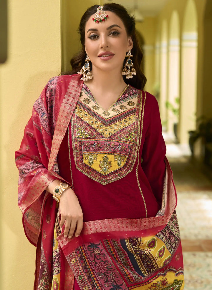 Latest Maroon Ethnic Wear Set with Silk & Designer Dupatta