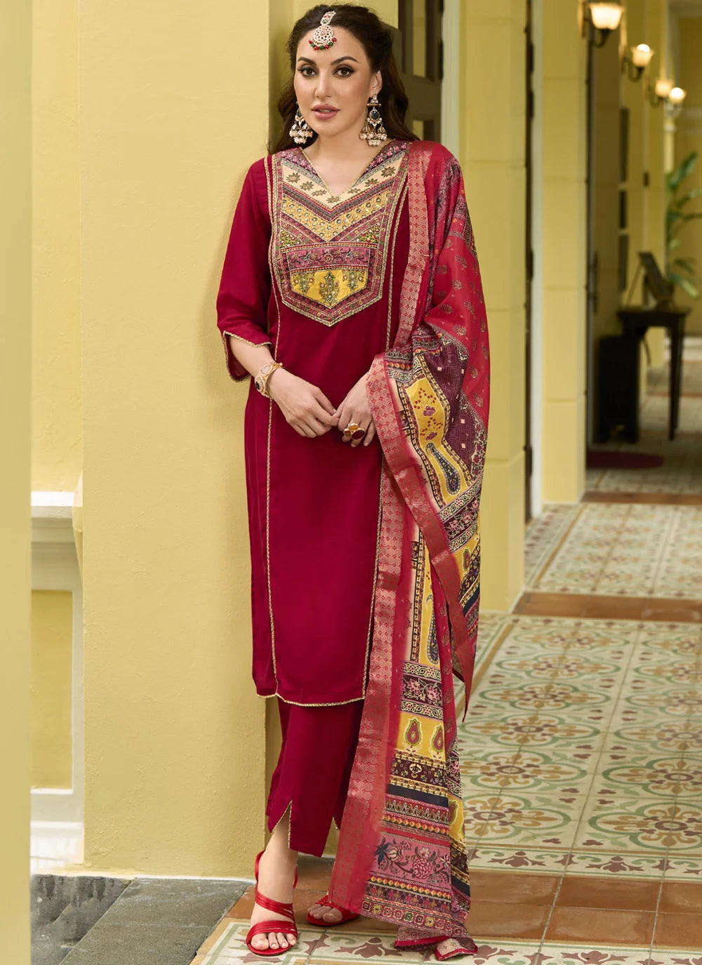 Latest Maroon Ethnic Wear Set with Silk & Designer Dupatta
