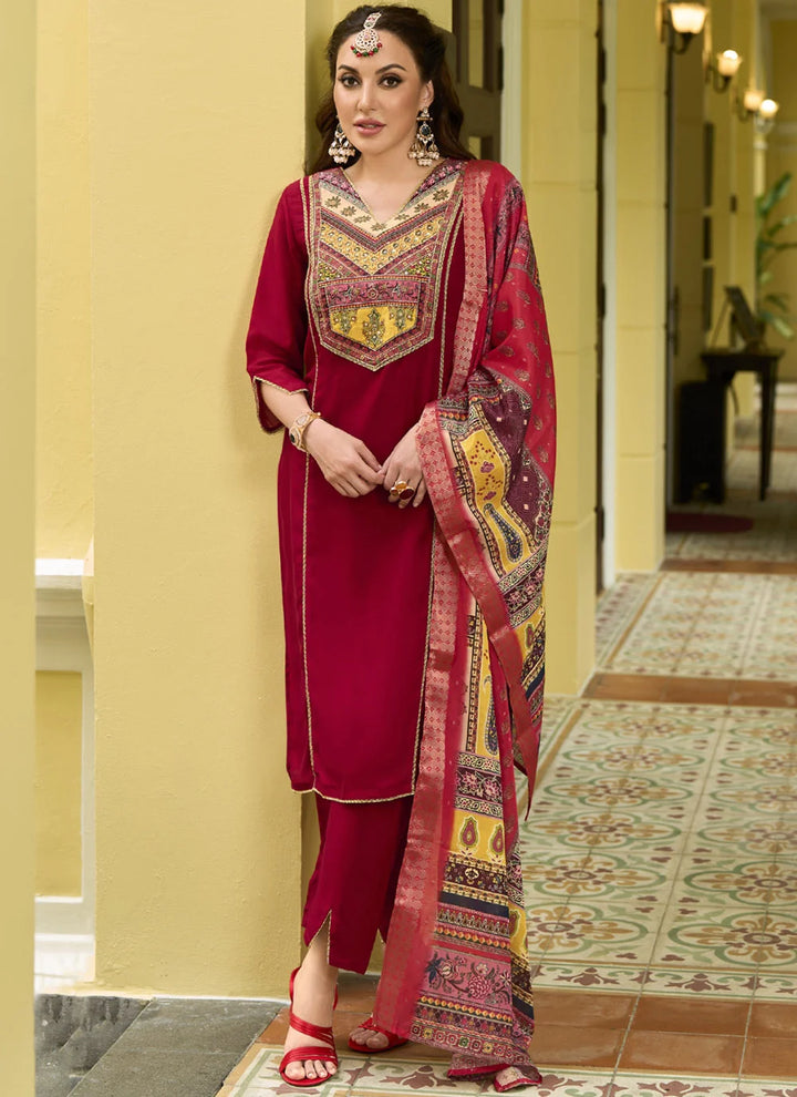Latest Maroon Ethnic Wear Set with Silk & Designer Dupatta
