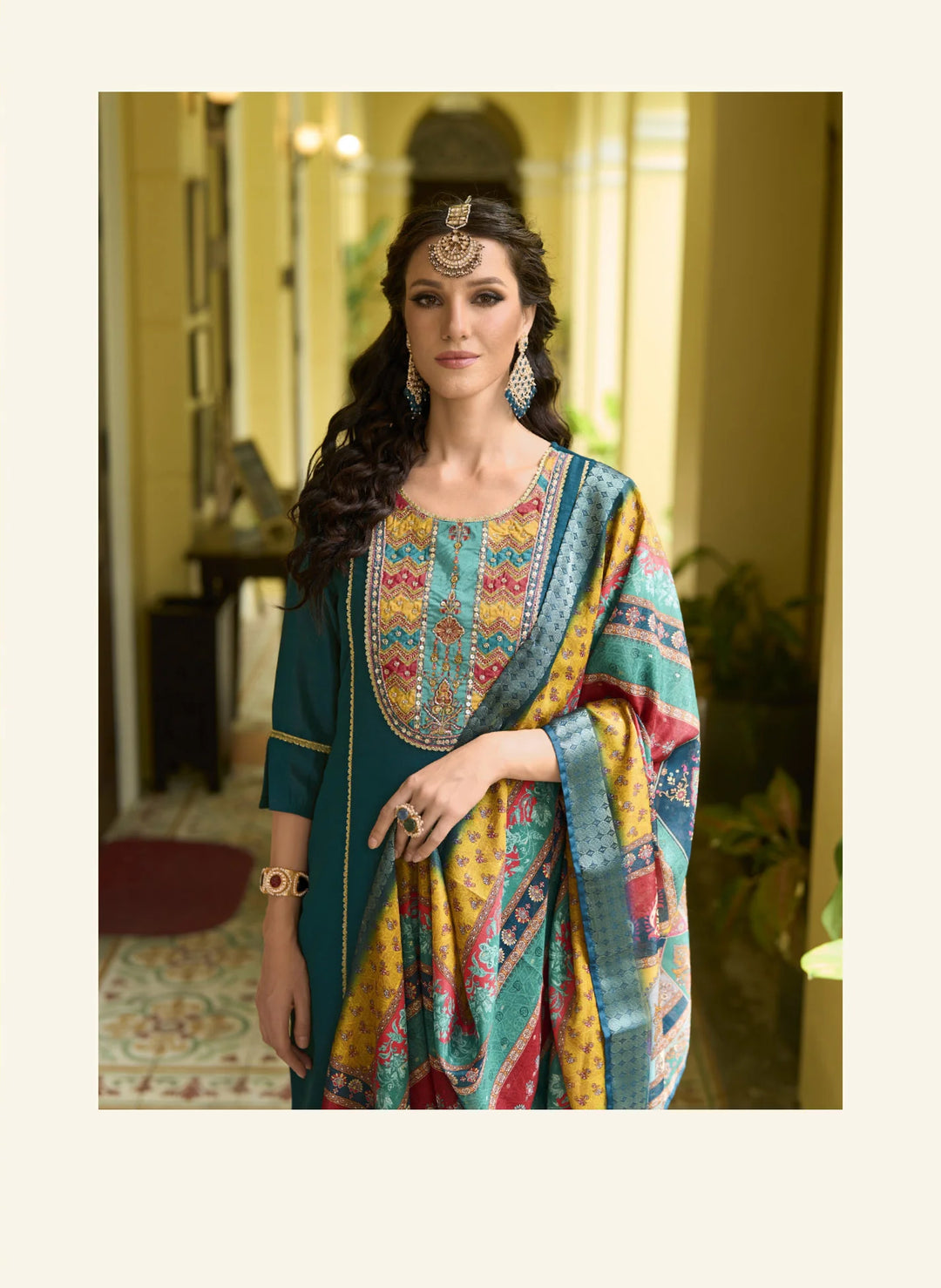 Stylish Vichitra Silk Salwar Kameez in Rich Rama Tone