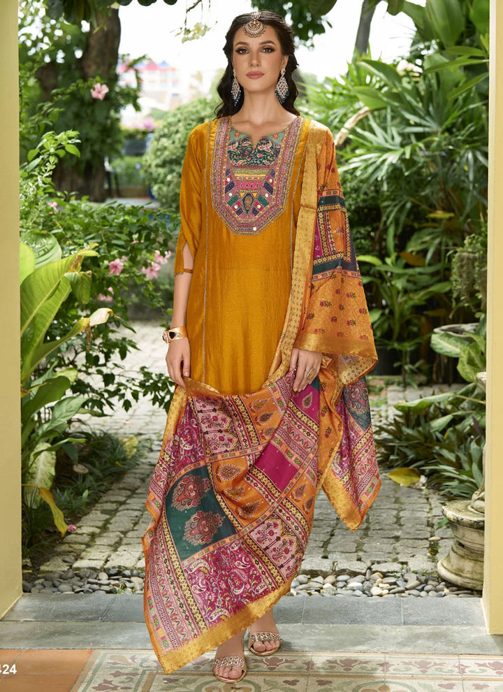 Alluring Yellow Salwar Kameez in Rich Silk & Handwork