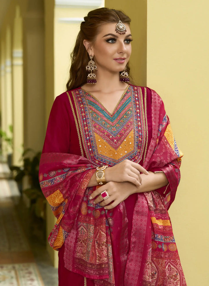 Fashion  Silk Suit Set in Blush Pink with Designer Hand Work