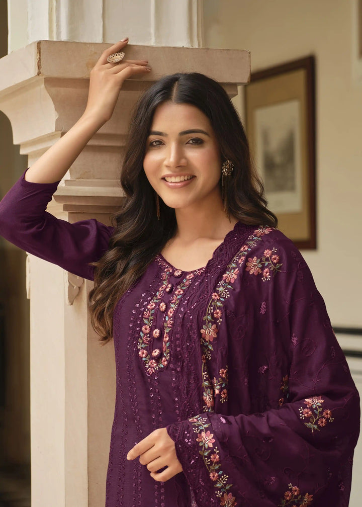 Stylish Chinon Salwar Suit Heavy Multi Thread Embroidery for Party Wear