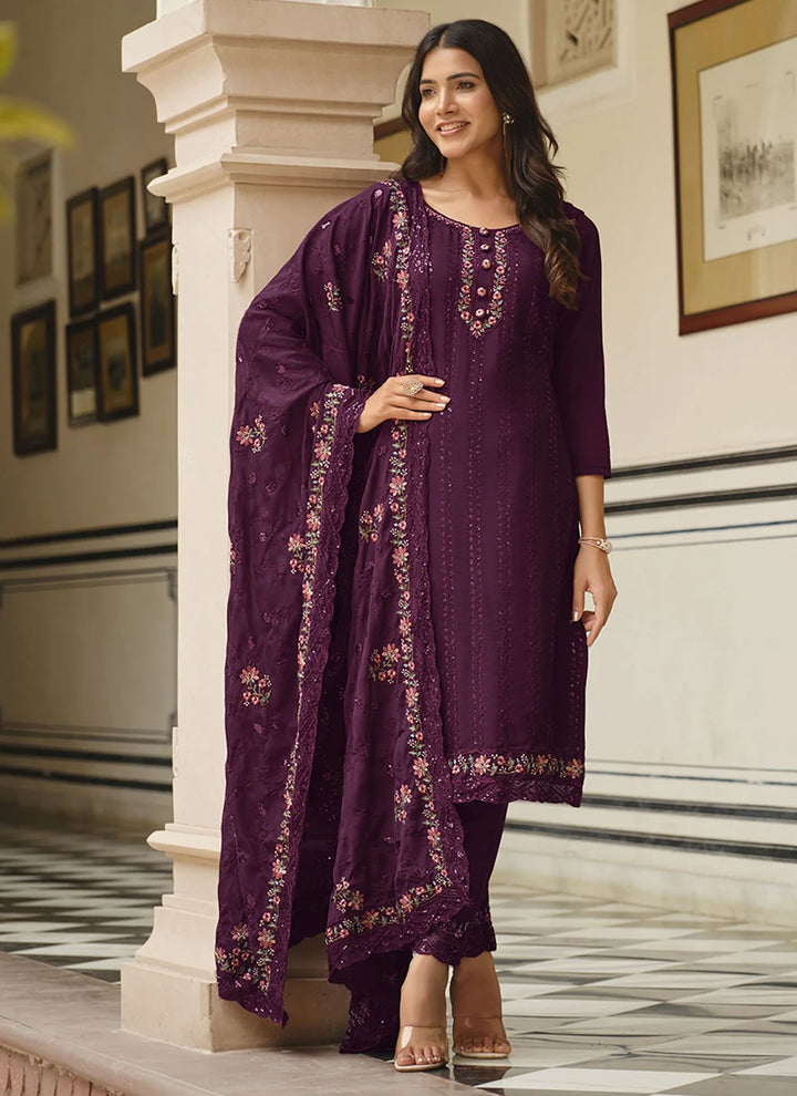 Stylish Chinon Salwar Suit Heavy Multi Thread Embroidery for Party Wear