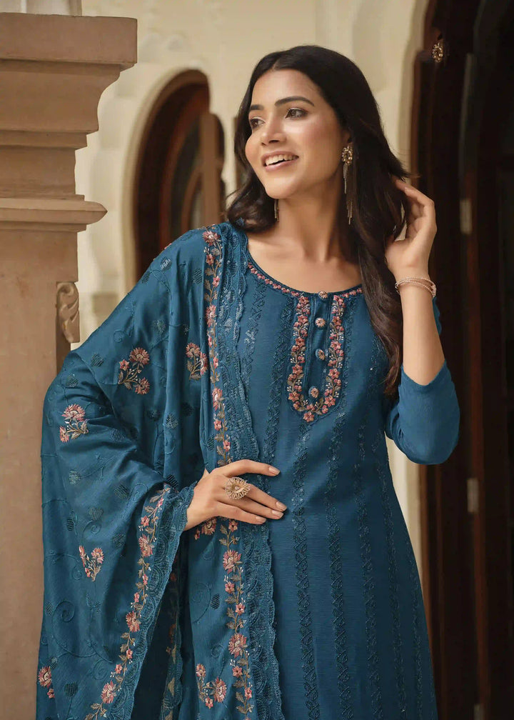 Stylish Chinon Salwar Suit Heavy Multi Thread Embroidery for Party Wear