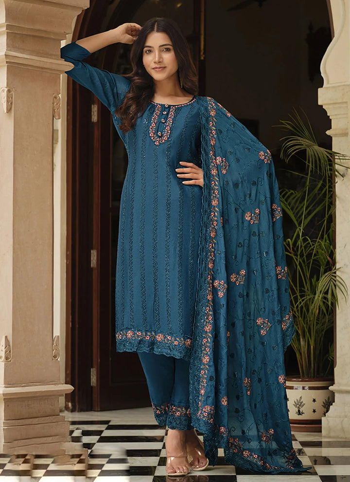 Stylish Chinon Salwar Suit Heavy Multi Thread Embroidery for Party Wear