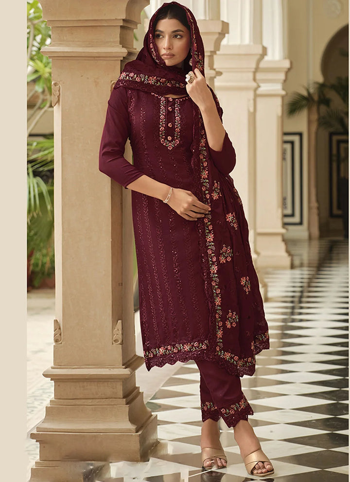 Stylish Chinon Salwar Suit Heavy Multi Thread Embroidery for Party Wear