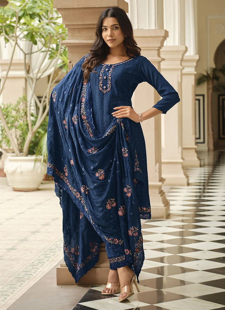 Stylish Chinon Salwar Suit Heavy Multi Thread Embroidery for Party Wear