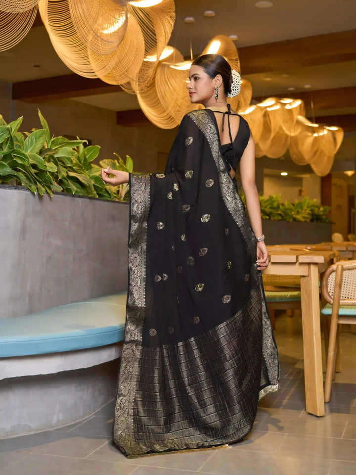 Chinon Wevon Jacquard Designer Saree with Blouse for Traditional Wear