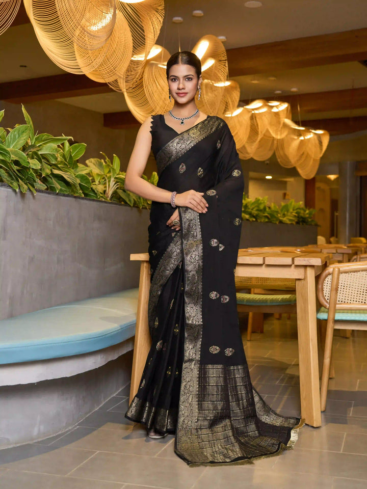 Chinon Wevon Jacquard Designer Saree with Blouse for Traditional Wear