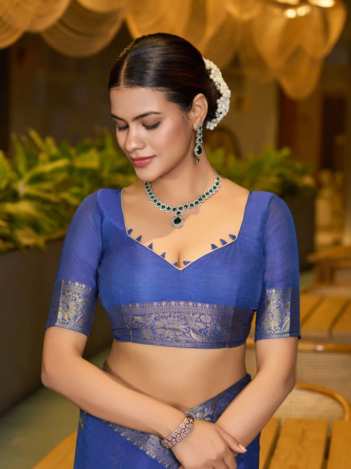 Chinon Wevon Jacquard Designer Saree with Blouse for Traditional Wear