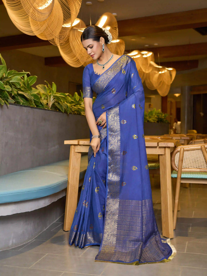 Chinon Wevon Jacquard Designer Saree with Blouse for Traditional Wear