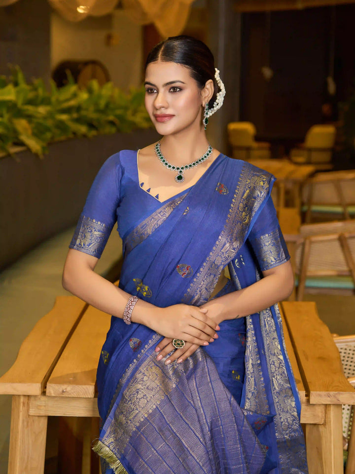 Chinon Wevon Jacquard Designer Saree with Blouse for Traditional Wear