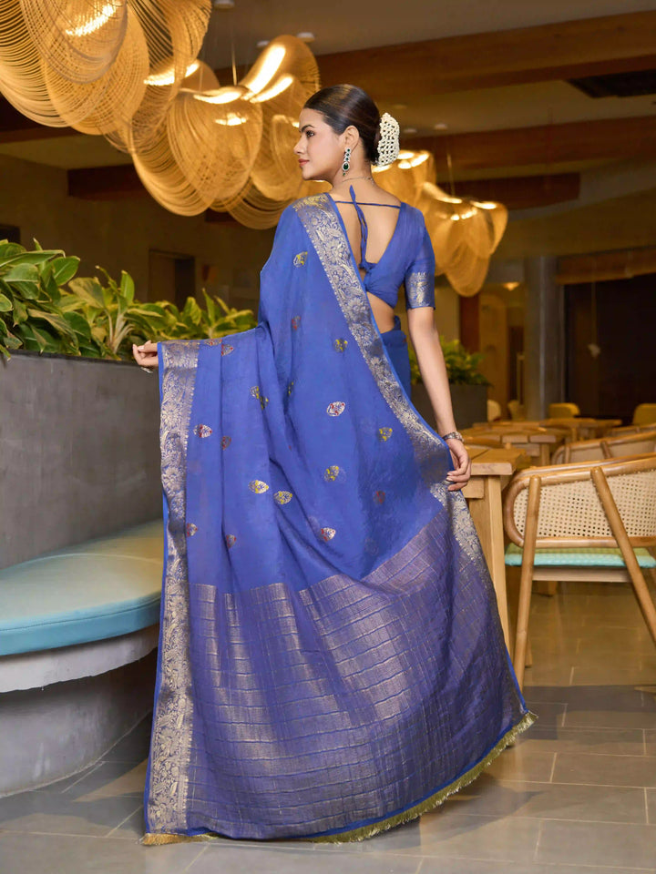 Chinon Wevon Jacquard Designer Saree with Blouse for Traditional Wear