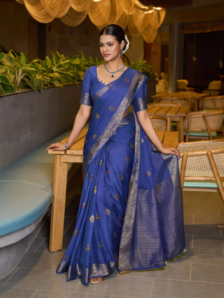 Chinon Wevon Jacquard Designer Saree with Blouse for Traditional Wear