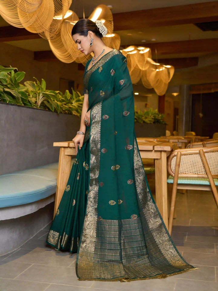 Chinon Wevon Jacquard Designer Saree with Blouse for Traditional Wear
