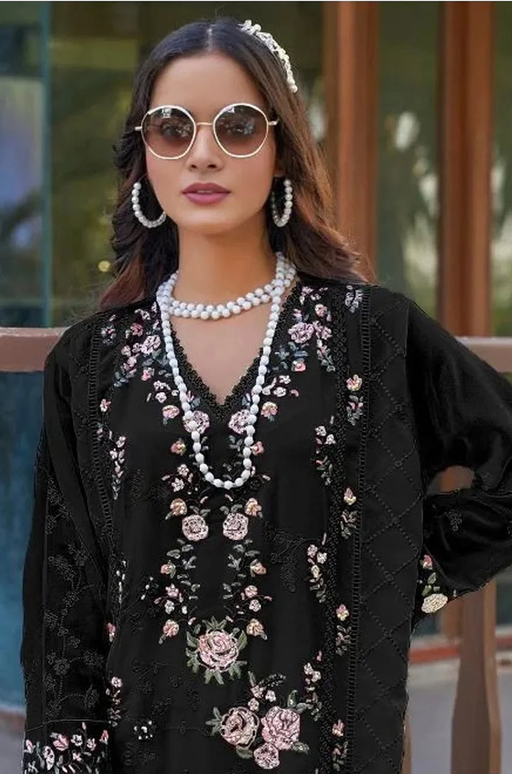 Designer Faux Georgette Salwar Suit with Chiffon Dupatta & Embroidery