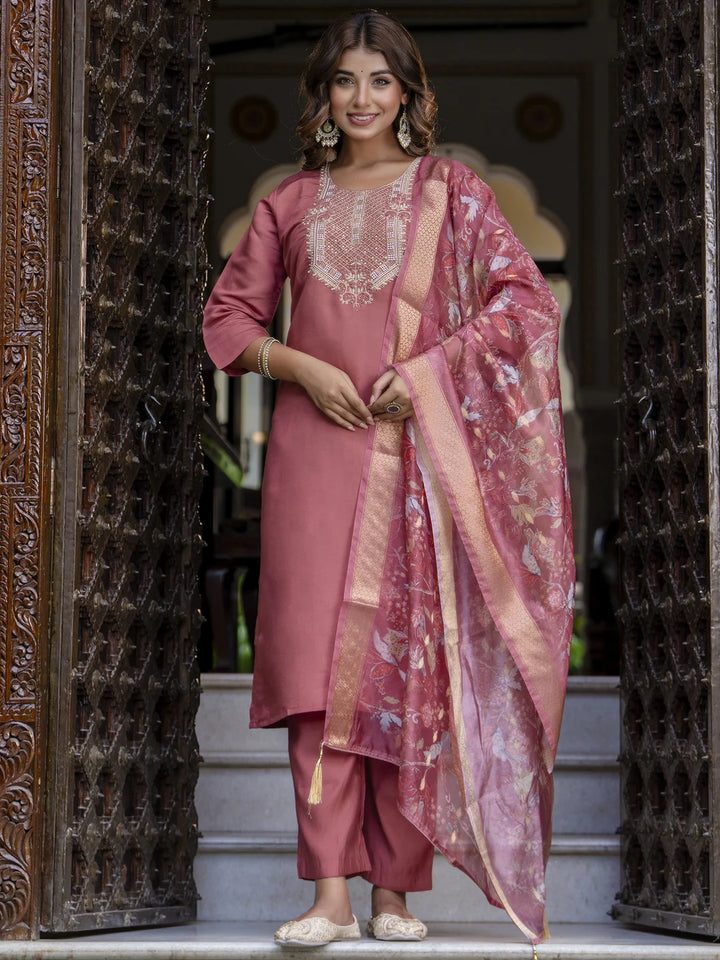 Silk Blend Festive Wear Salwar Kameez with Embroidery & Dupatta