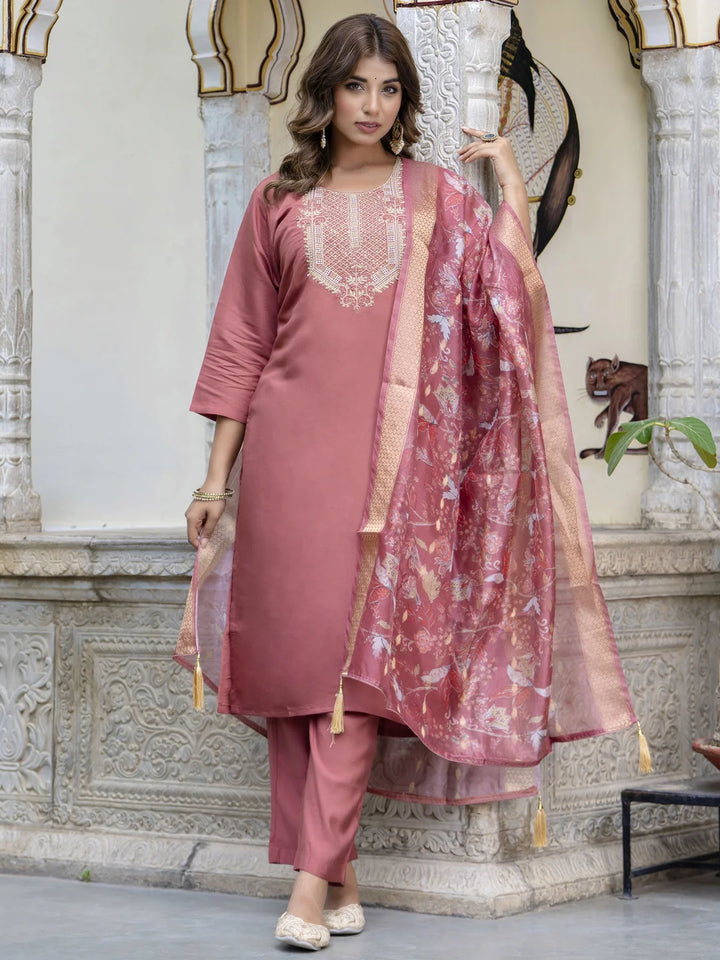 Silk Blend Festive Wear Salwar Kameez with Embroidery & Dupatta